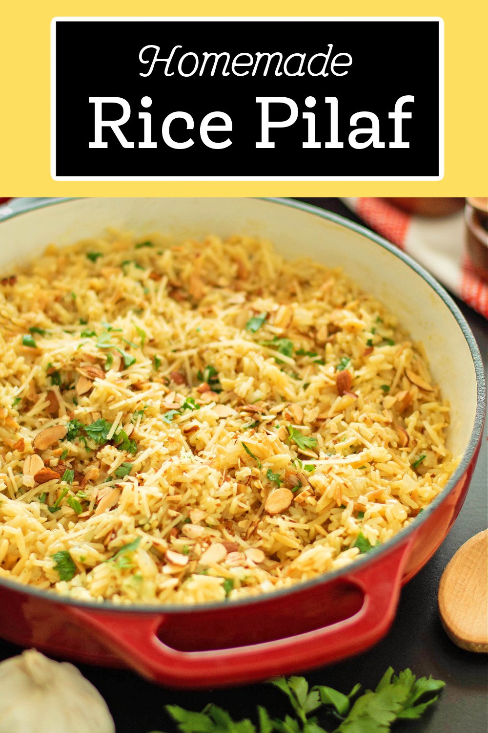 This homemade Rice Pilaf recipe features a combination of rice with toasted orzo pasta and sliced almonds for depth of flavor. #rice #ricerecipes #ricepilaf #southernsidedishes #orzorecipe #easyricerecipes via @melissasssk