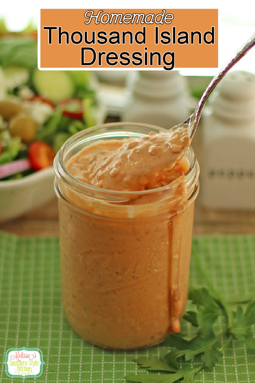 Use this easy Thousand Island Dressing as a salad dressing, sandwich spread or as a dip with your favorite fresh vegetables for snacking. #thousandislanddressing #easysaladrecipes #homemadethousandisland #easyrecipes #southernrecipes #dressingrecipes #dressing #diprecipes via @melissasssk