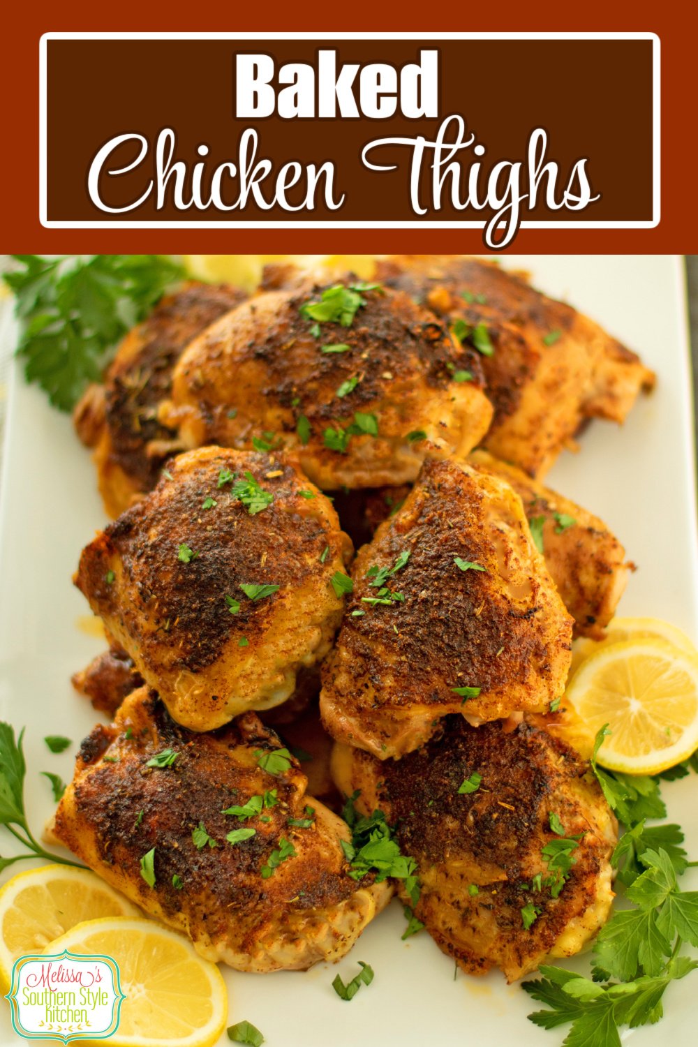 These easy Baked Chicken Thighs will have supper on the table in no time flat! #bakedchicken #chickenthighs #easychickenthighs #easychickenrecipes #dryrub #chickenrecipes via @melissasssk