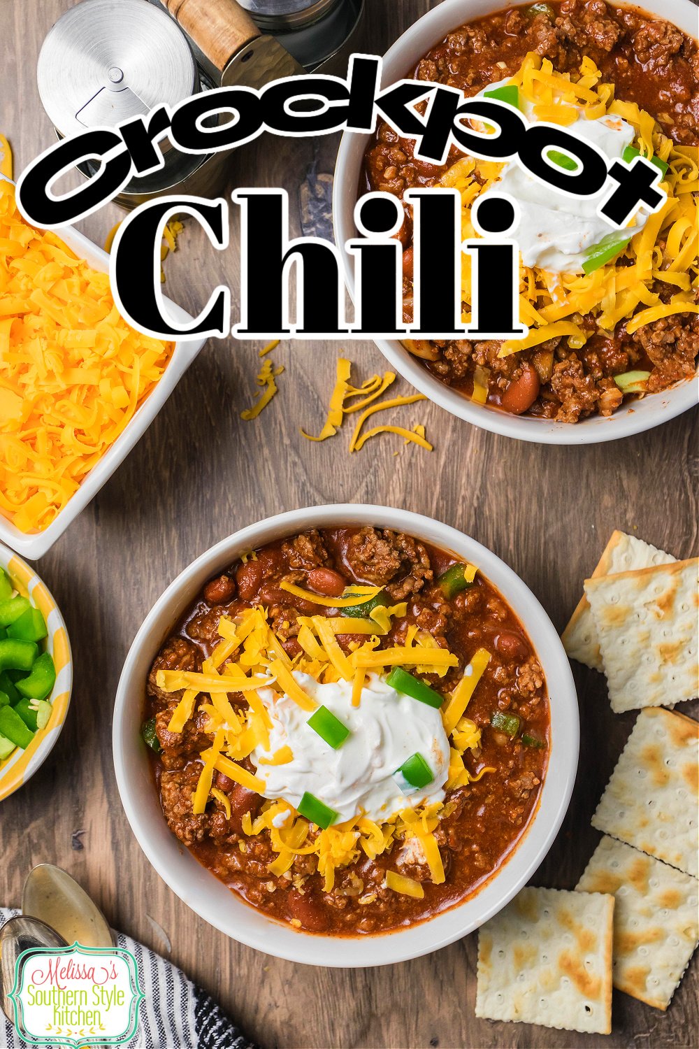 You can feast on a big bowl of this Crockpot Chili Recipe any night of the week or simmer it low and slow for game day grazing. #chili #chilirecipes #crockpotchili #slowcookerchili #easygroundbeefrecipes #beefchili #chiliwithbeans via @melissasssk