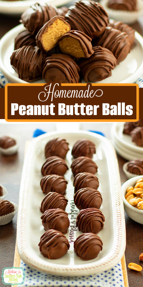 These easy Peanut Butter Balls are a must-make for the holidays! #candy #peanutbutterballs #buckeyes, #peanutbutter #peanutbuttertruffles #christmascandy #candyrecipes #easypeanutbutterballs via @melissasssk