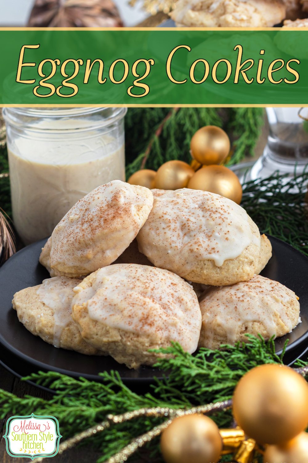 Add these eggnog glazed homemade Eggnog Cookies to your holiday and Christmas cookies menu for a decadent handheld eggnog treat. #eggnog #eggnogcookies #christmascookies #cookierecipes #eggnogrecipes #wintercookies via @melissasssk