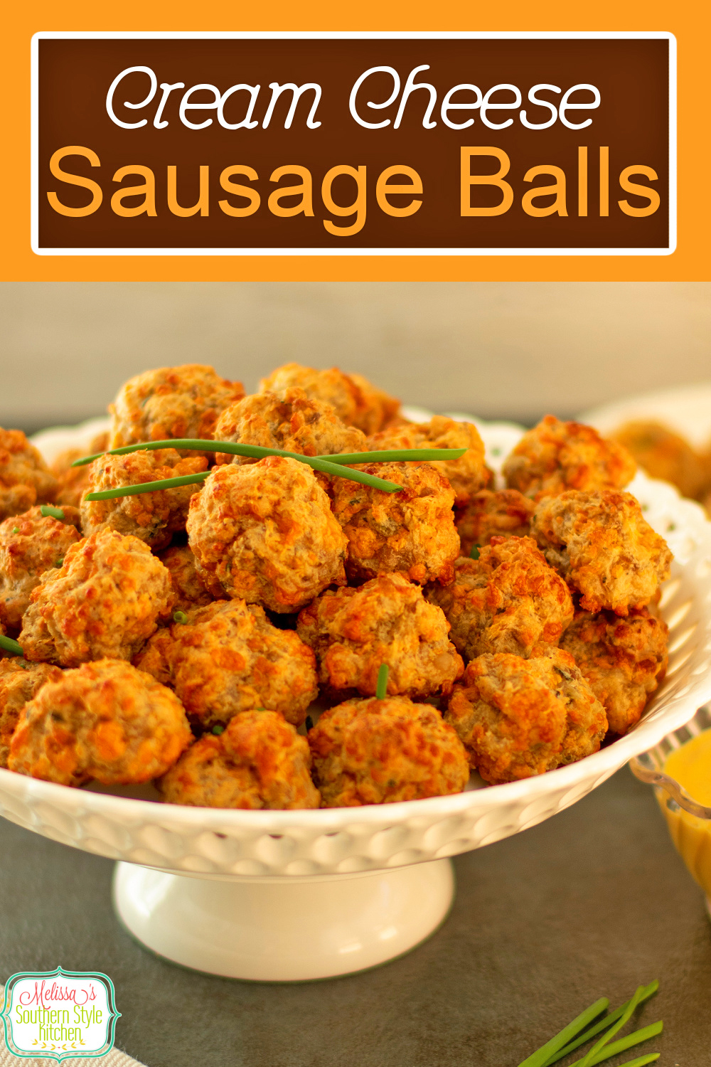 These two-bite Cream Cheese Sausage Balls can be served as an appetizer or for breakfast and brunch with a variety of sauces for dipping. #sasuagerecipes #sausageballs #creamcheesesausageballs #cheddarsausageballs #southernappetizers #jimmydeansausage via @melissasssk