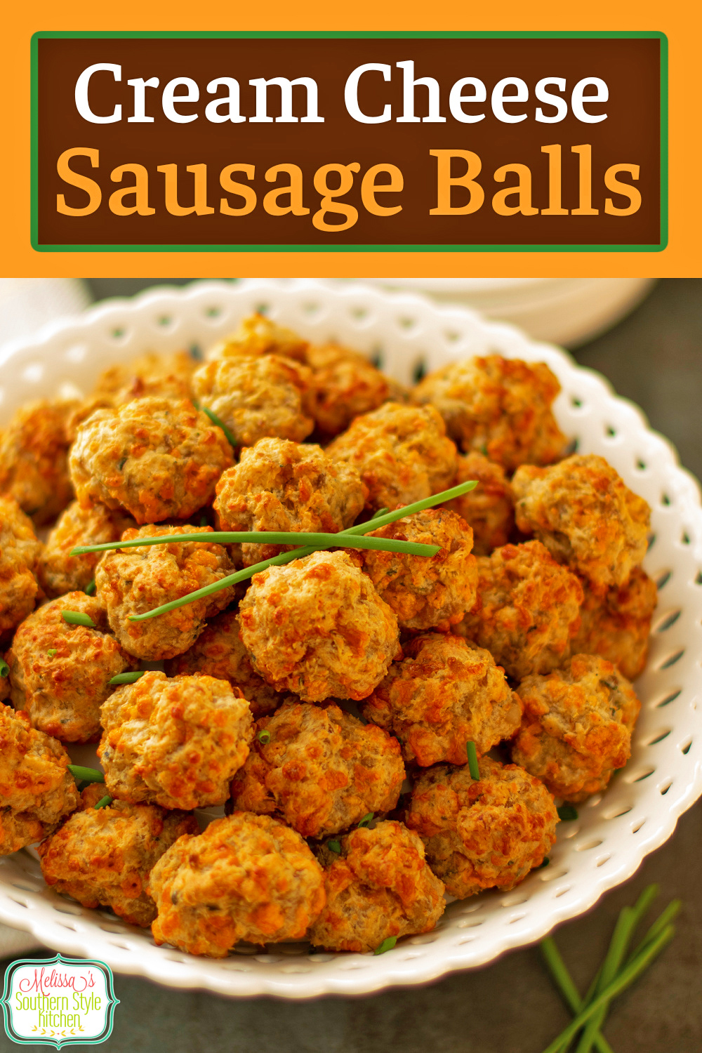 These two-bite Cream Cheese Sausage Balls can be served as an appetizer or for breakfast and brunch with a variety of sauces for dipping. #sasuagerecipes #sausageballs #creamcheesesausageballs #cheddarsausageballs #southernappetizers #jimmydeansausage via @melissasssk