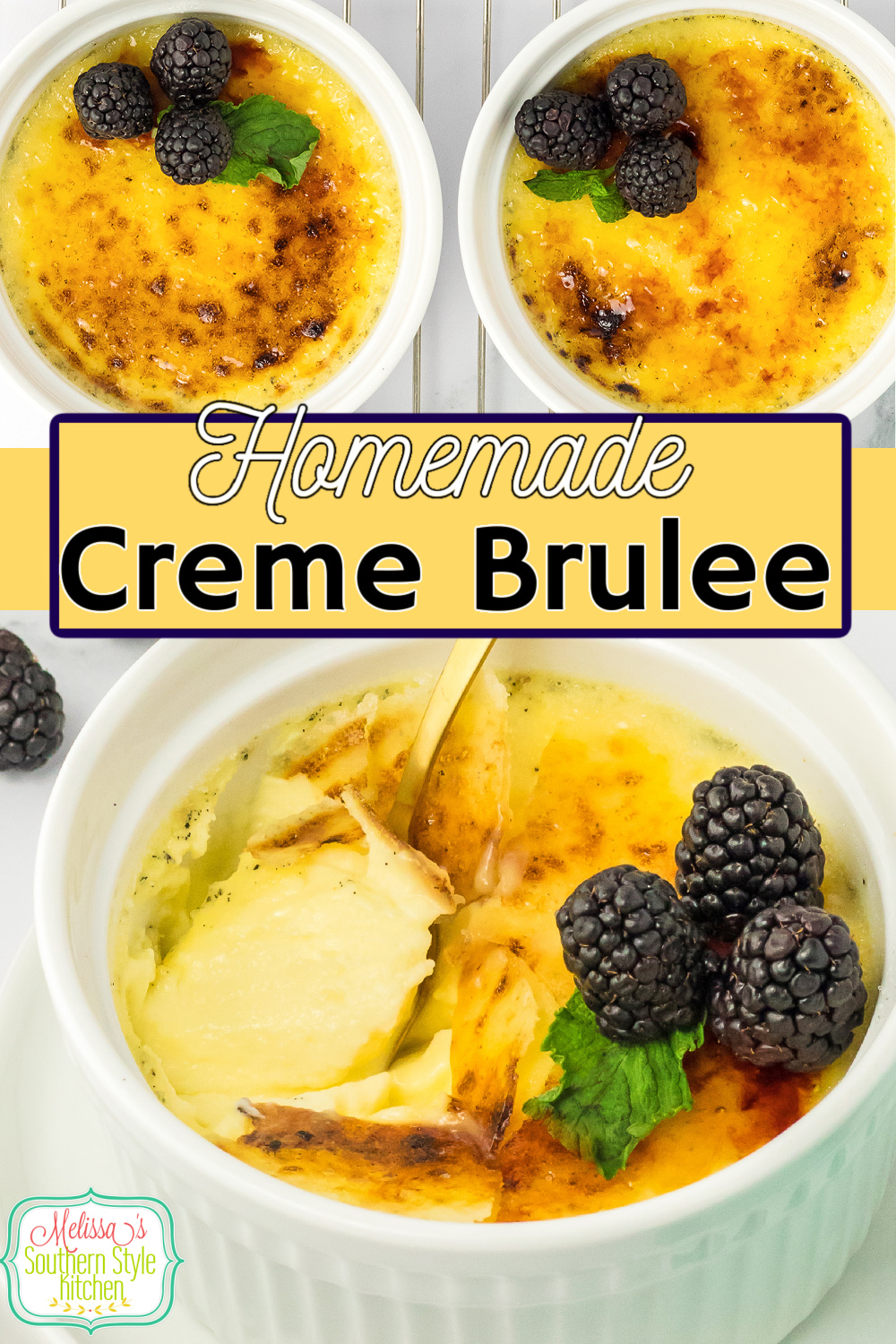 This Creme Brulee recipe features a creamy vanilla bean custard crowned with a caramelized sugar topping that makes it simply irresistible. #cremebrulee #bakedcustard #bakedcremebrulee via @melissasssk