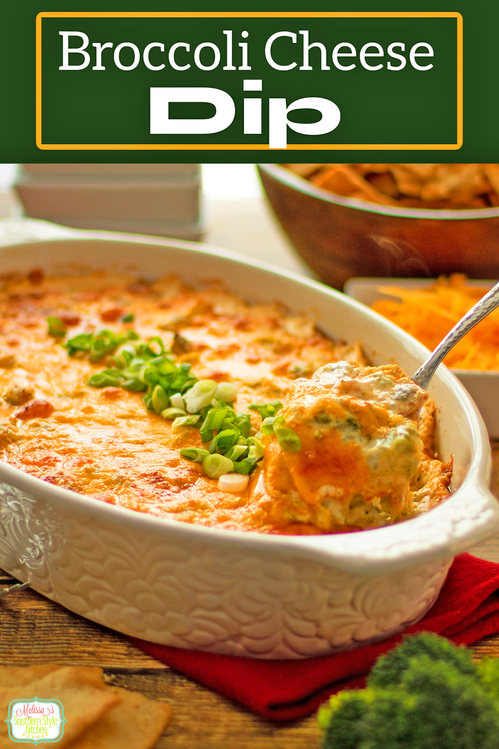 Serve this simple Broccoli Cheese Dip with pita chips, crostini or crackers for dipping. #broccolicheese #broccolicheesedip #diprecipes #appetizers #easydiprecipe #gamedayrecipes #holidaystarters via @melissasssk