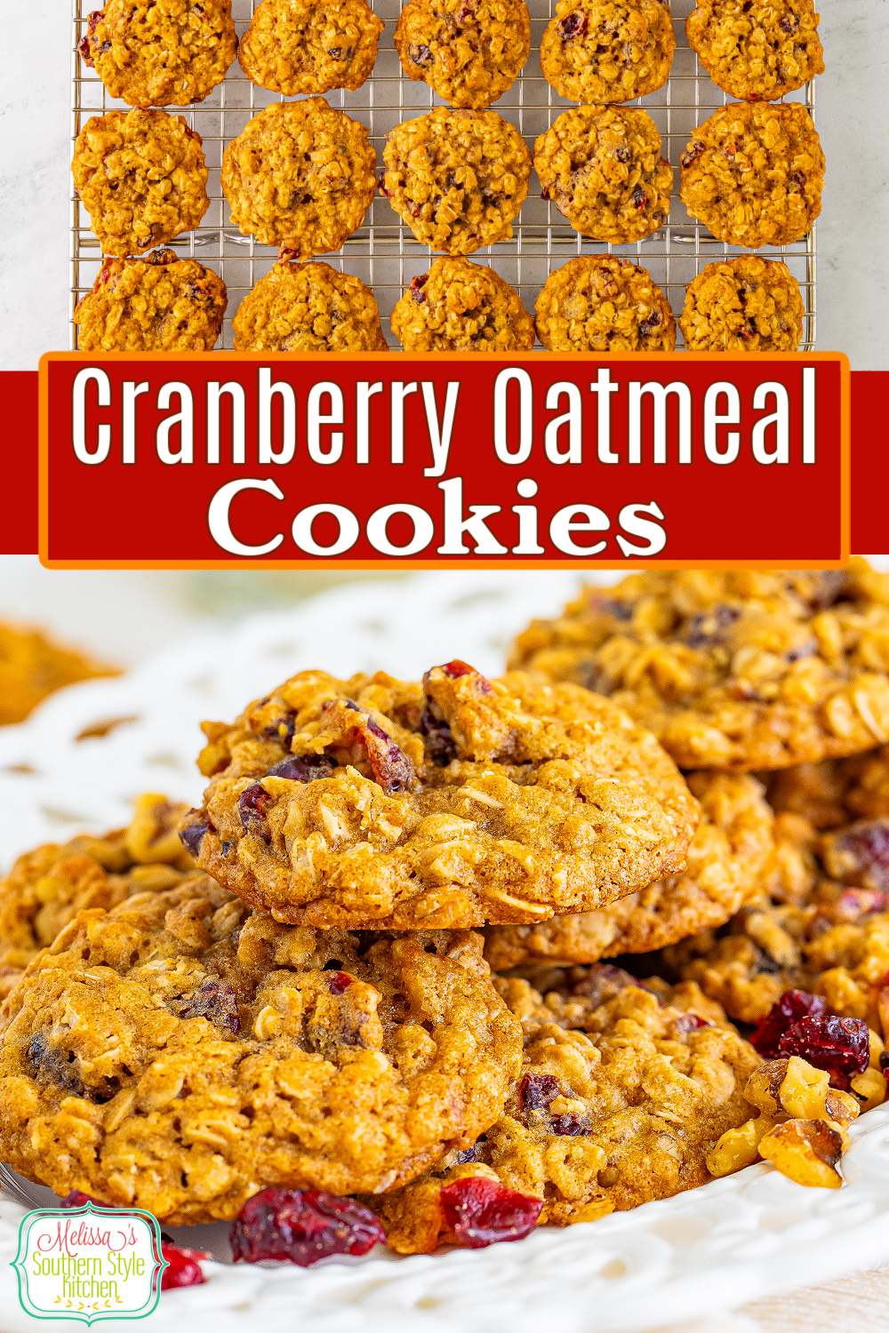These Cranberry Oatmeal Cookies are soft, chewy, and packed with hearty oats and sweet-tart dried cranberries. #christmascookies #cranberrycookies #chewyoatmealcookies #cranberryoatmealcookies #oatmealcookies via @melissasssk