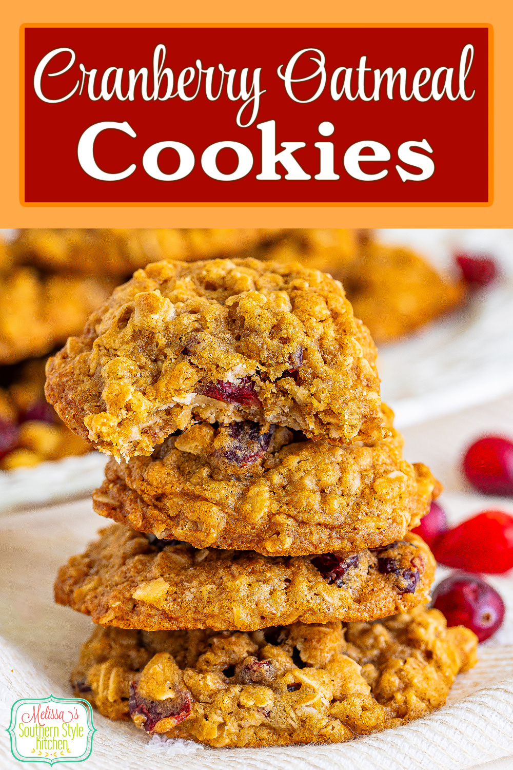 These Cranberry Oatmeal Cookies are soft, chewy, and packed with hearty oats and sweet-tart dried cranberries. #christmascookies #cranberrycookies #chewyoatmealcookies #cranberryoatmealcookies #oatmealcookies via @melissasssk