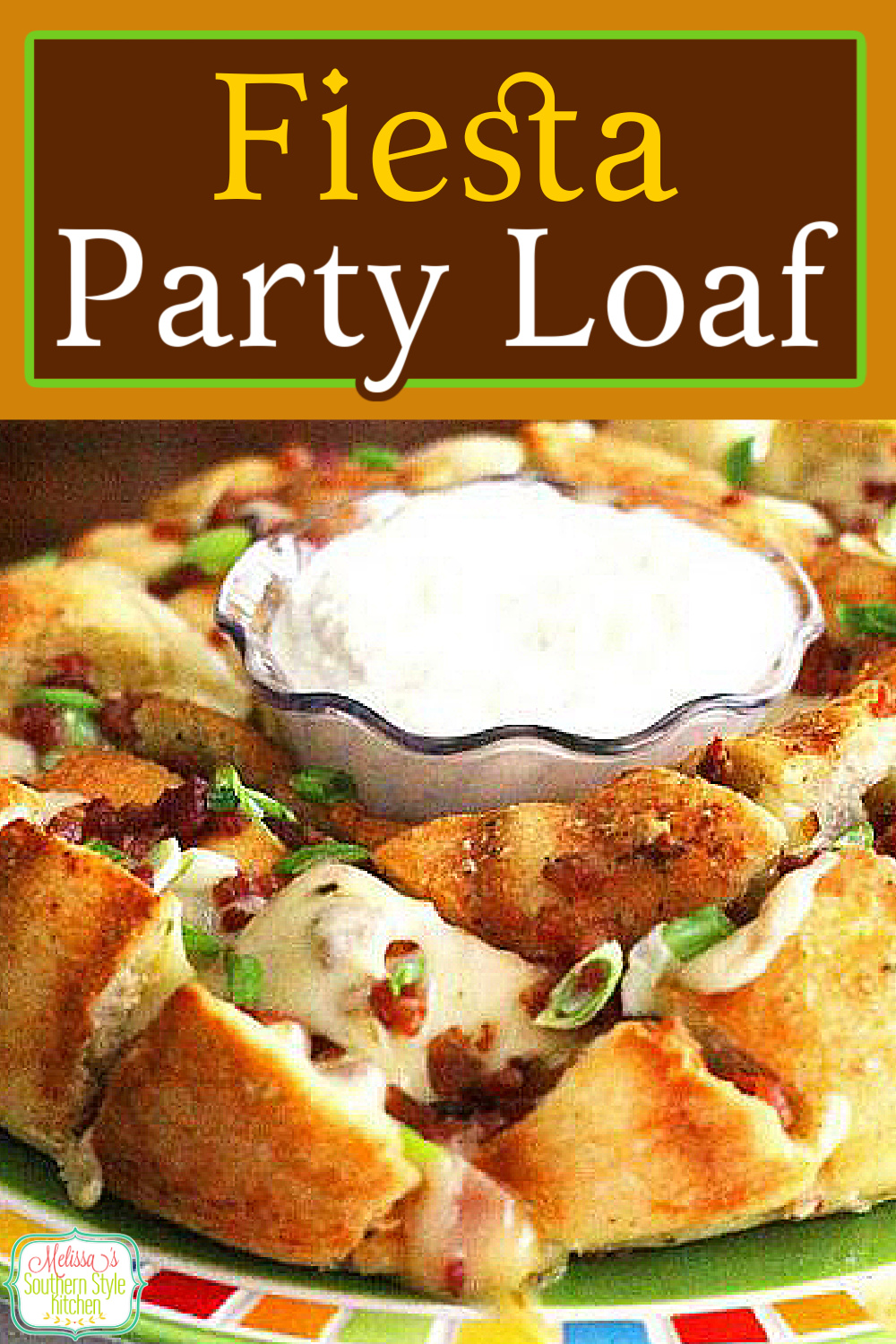 Get the party started with this cheesy perfectly seasoned pull apart Fiesta Party Loaf bread #fiestalolaf #breadrecipes #bacon #bread #fiesta #partyfood #pullapartbread #appetizers #sidedishrecipes #dinnerideas #dinner #breadrecipes #tailgaiting #southernfood #southernrecipes via @melissasssk