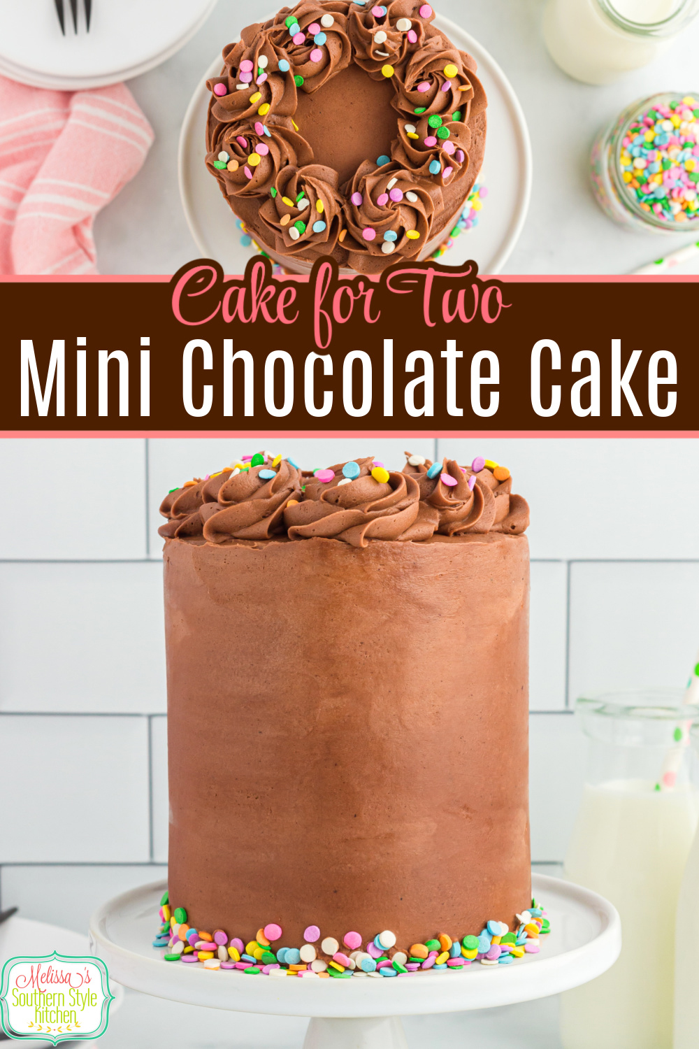 Small Batch Mini Chocolate Cake made in small pans for two. Rich, moist, and perfect when you want dessert without leftovers. #chocolatecake #minicakes #minichocolatecake #birthdaycake #valentinesday #christmasdessert via @melissasssk