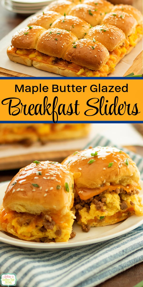 These maple syrup glazed Breakfast Sliders will make a delicious start to the day! #breakfastrecipes #sliders #breakfastsliders #eggs #brunchrecipes #easterbrunch #christmasbrunch #mothersday #breadrecipes #eggrecipes via @melissasssk