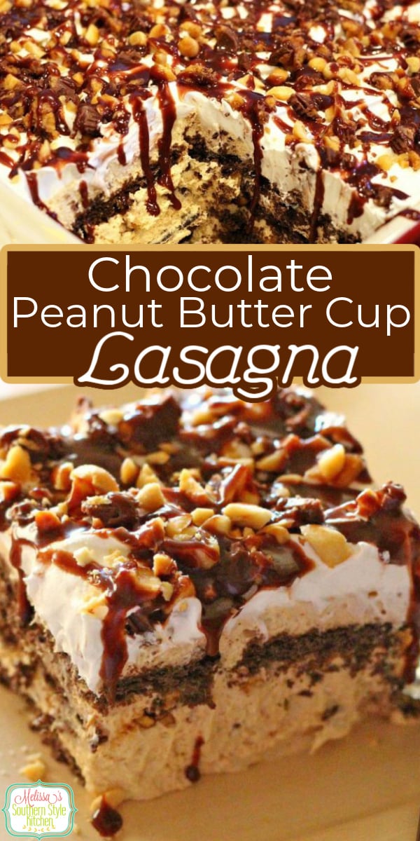 You'll be the dessert hero when you serve this Chocolate Peanut Butter Cup Lasagna for dessert! #peanutbuttercups #chocolate #chocolatelasagna #Reeses #lasagnarecipes #dessertlasagna #peanutbutter #desserts #dessertfoodrecipes #peanutbuttermousse #holidaydesserts #southernfood #southernrecipes via @melissasssk