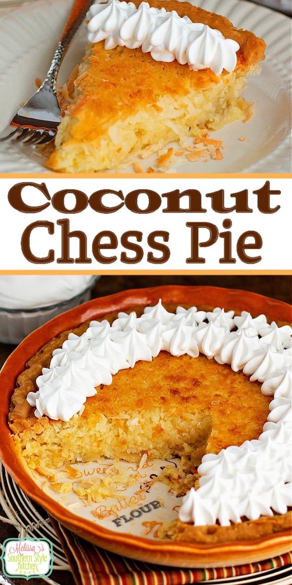 This delicious Coconut Chess Pie recipe takes 5 minutes of prep transforming pantry ingredients into an unforgettable dessert. #coconutpie #coconutchesspie #chesspie #coconutdesserts #frenchcoconutpie via @melissasssk