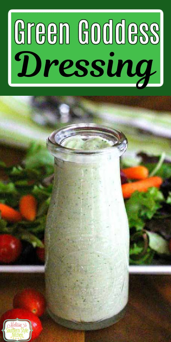 This Green Goddess Dressing will add fresh flavor to any of your favorite salads #greengoddessdressing #greengoddess #saladdressing #salads #dips #condiments #greensalad #dinnerideas #dinnerecipes #southernfood #southernrecipes via @melissasssk