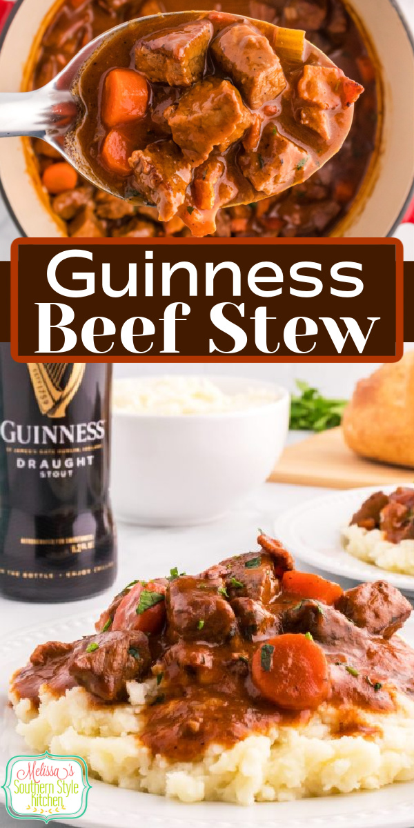 This mouthwatering Guinness Beef Stew features a rich full bodied broth that's perfectly seasoned and filled with fresh vegetables #guinnessstew #guinnessbeefstew #beefrecipes #stew #easybeefstew #guinness #stpatricksday #stpatricksdayrecipes via @melissasssk