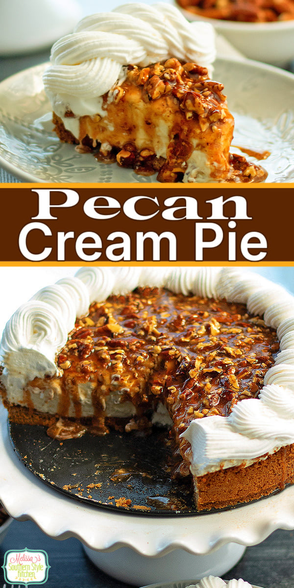 This Pecan Cream Pie can be served at holiday gatherings, family celebrations, and community potluck events. #pecanpie #pecancreampie #pecanrecipes #southernpecanpie #nobakepie via @melissasssk