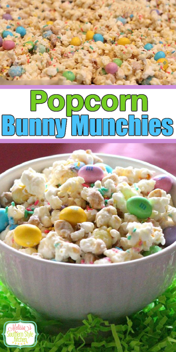 The kiddos will love these Peanutty Popcorn Bunny Munchies #bunnymunchies #bunnychow #popcorn #popcornrecipes #ester #easterdesserts #spring #dessertfoodrecipes #southernfood #southernrecipes #melissassouthernstylekitchen via @melissasssk