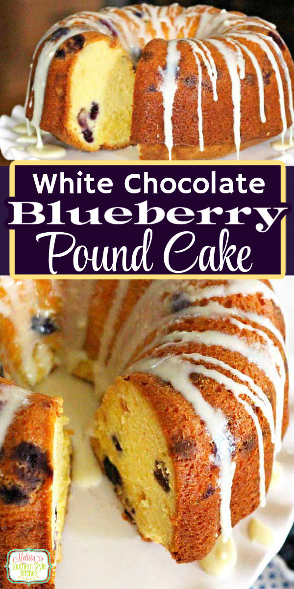This scratch made White Chocolate Blueberry Pound Cake is delicious to the last crumb #blueberrycake #blueberrypoundcake #poundcakerecipes #whitechocolate #whitechocolatecake #cakes #southerndesserts #southernpoundcake via @melissasssk