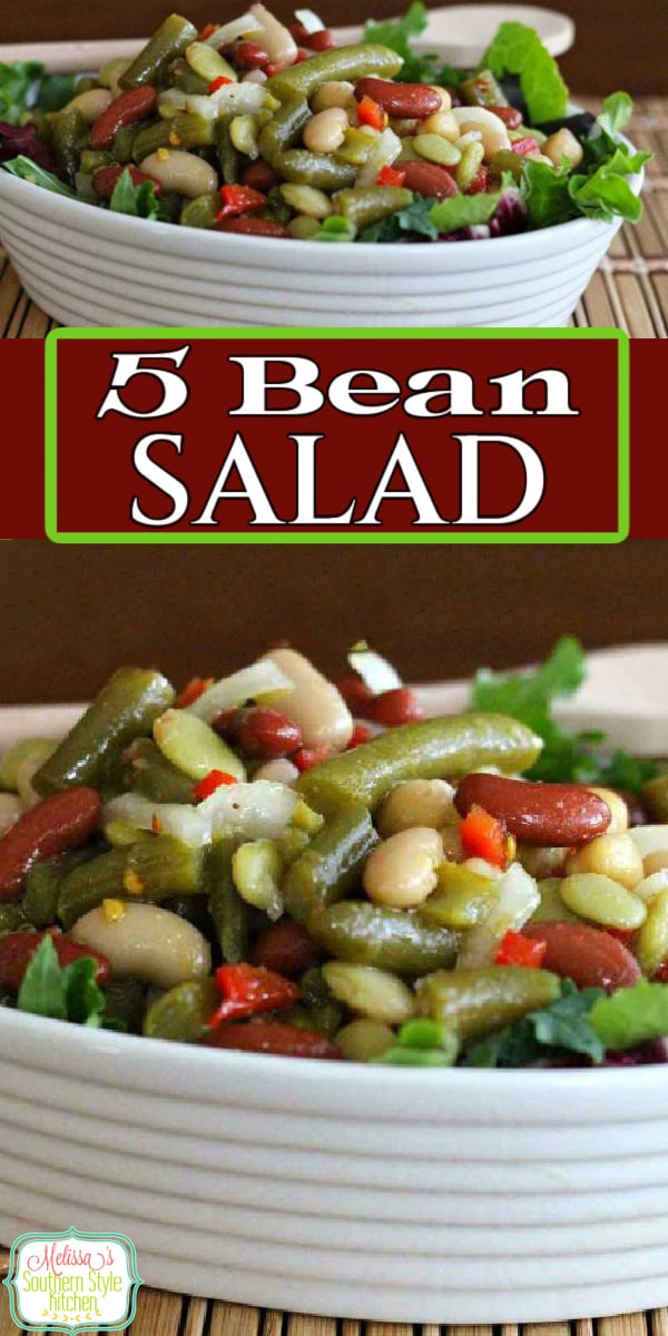 This classic refrigerator salad is packed with flavor #beans #beansalad #sidedishrecipes #beans #vegetarianrecipes #healthysalads #saladrecipes #5beansalad via @melissasssk