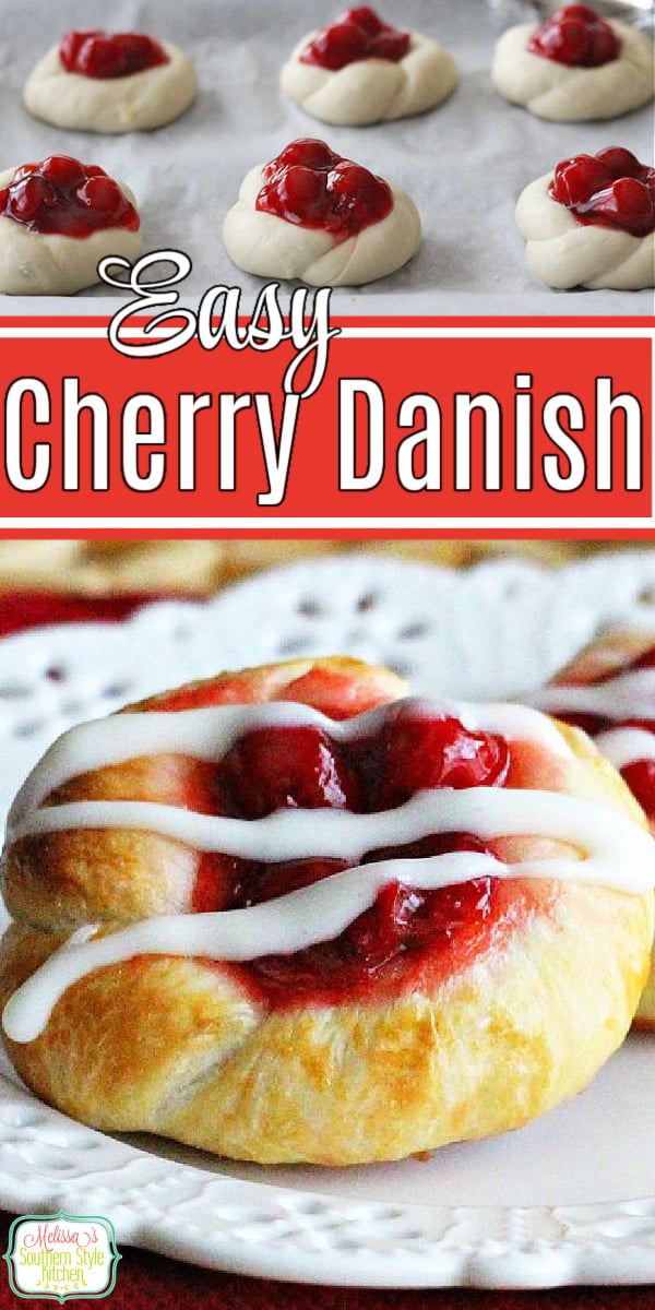 Transform frozen dinner rolls into these oh-so-delicious Cherry Danish with Cream Cheese Glaze #cherrydanish #cherry #cherrydesserts #pastries #brunch #breakfast #holidaybrunch #dinnerrolls #easyrecipes #southernrecipes #southernfood via @melissasssk