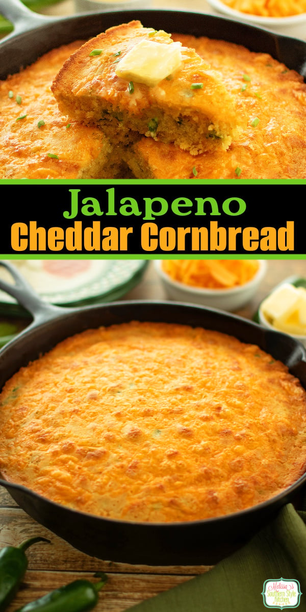 This Jalapeno Cheddar Cornbread is delicious served alongside a bowl of pinto beans, soup, game day chili or your next homestyle fiesta. #cornbreadrecipes #jalapenocheddarcornbread #cornbreadrecipes #cheddarcornbread #southerncornbreadrecipes via @melissasssk