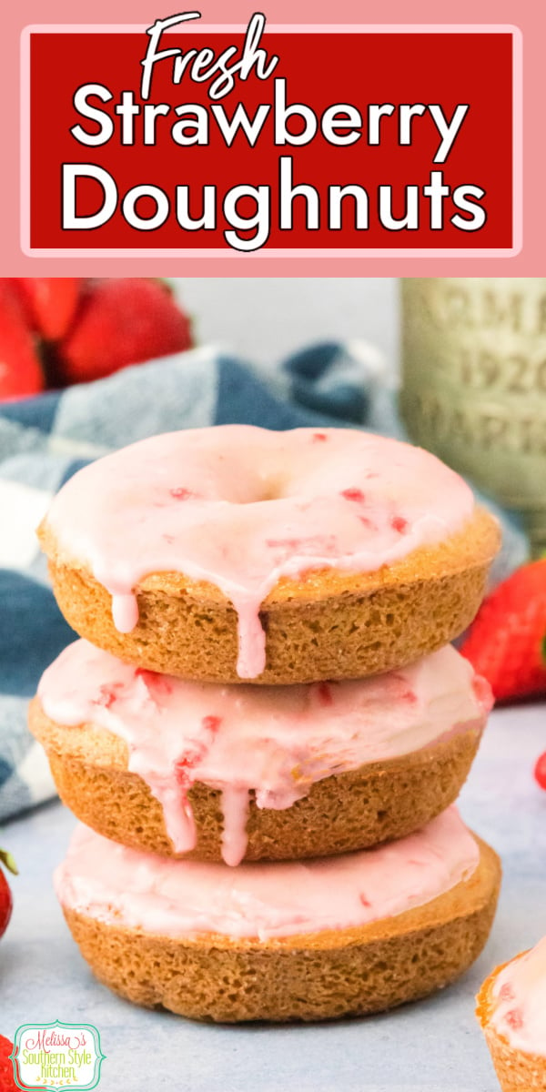 Enjoy this homemade Strawberry Doughnuts Recipe for breakfast, brunch or dessert #strawberrydoughnuts #bakeddonuts #donutrecipes #doughnuts #strawberrydoughnuts #glazeddonuts #desserts #easydoughnutsrecipe via @melissasssk