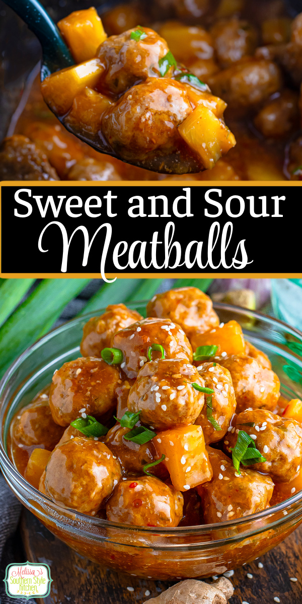 These Asian inspired Sweet and Sour Meatballs can cooked in a crockpot or on the stovetop. Serve them with rice as a main or an appetizer. #porkrecipes #porkmeatballs #sweetandsoursauce #sweetandsourmeatballs #crockpotrecipes via @melissasssk