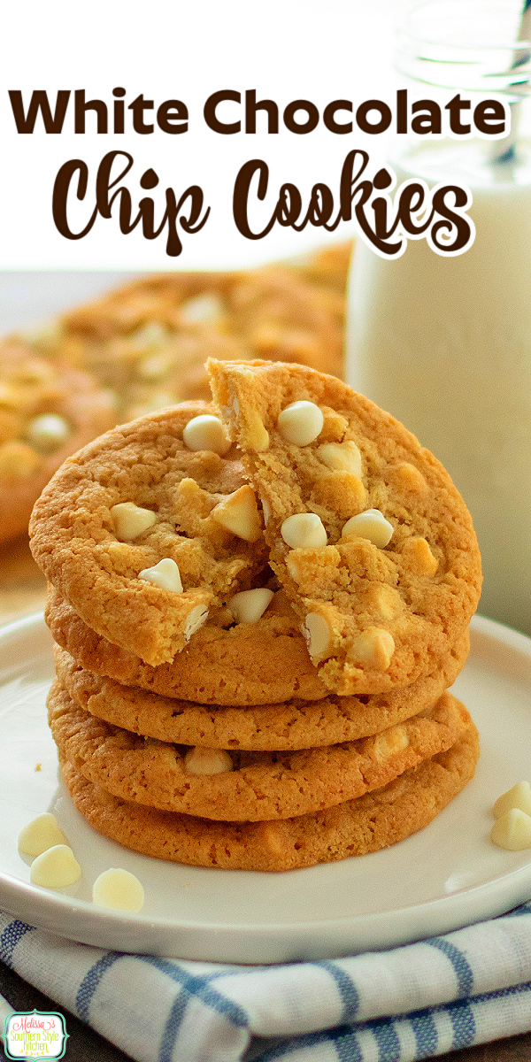 These White Chocolate Chip Cookies are a delectable variation of a classic chocolate chip cookie with a soft and chewy texture and a rich and buttery flavor. #cookies #whitechocolate #chocolatechipcookies #cookierecipes #desserts #whitechocolatechipcookies via @melissasssk