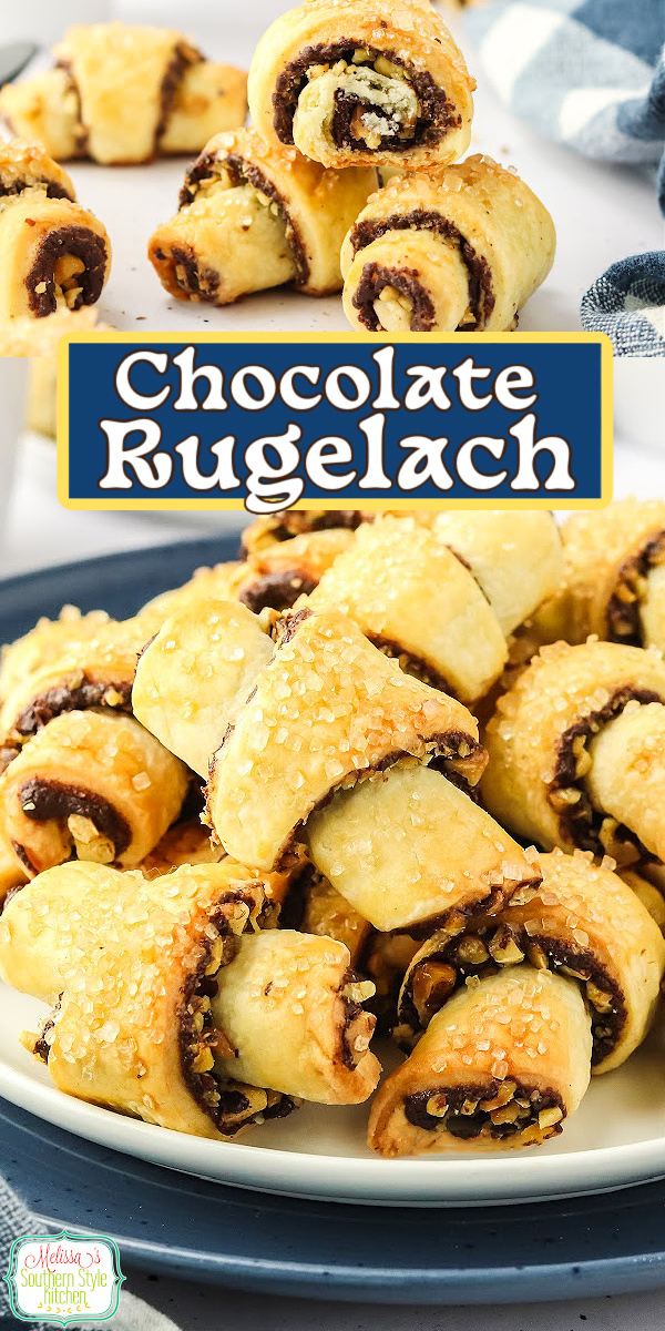 Easy Chocolate Rugelach made with a buttery dough and rich chocolate filling, perfect for holidays or everyday baking. #rugelach #chocolate #cookies #hannukahrecipes #christmascookies #chocolatecookies #holidaybaking via @melissasssk