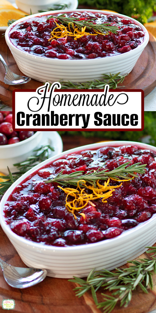 This homemade cranberry sauce uses just 4 simple ingredients and serves up a bright, fresh flavor. It's a must-make Thanksgiving side dish. #cranberries #cranberrysauce #homemadecranberrysauce #cranberryrecipes #easycranberrysauce via @melissasssk