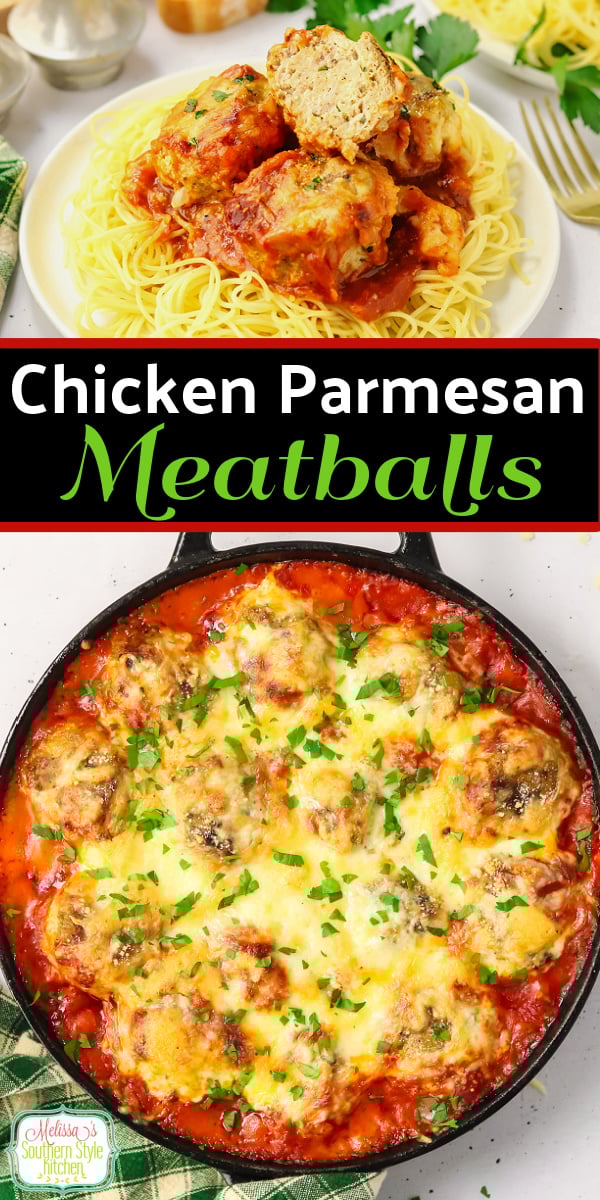Easy Chicken Parmesan Meatballs are juicy, cheesy, and full of flavor, perfect for busy weeknights. Simmered in rich marinara and topped with melty cheese, this simple recipe is a family favorite. Serve over pasta or enjoy on their own for a quick, comforting dinner everyone will love. #chickenparmesan #chickenjmeatballs #easydinnerrecipes #groundchickenrecipes via @melissasssk