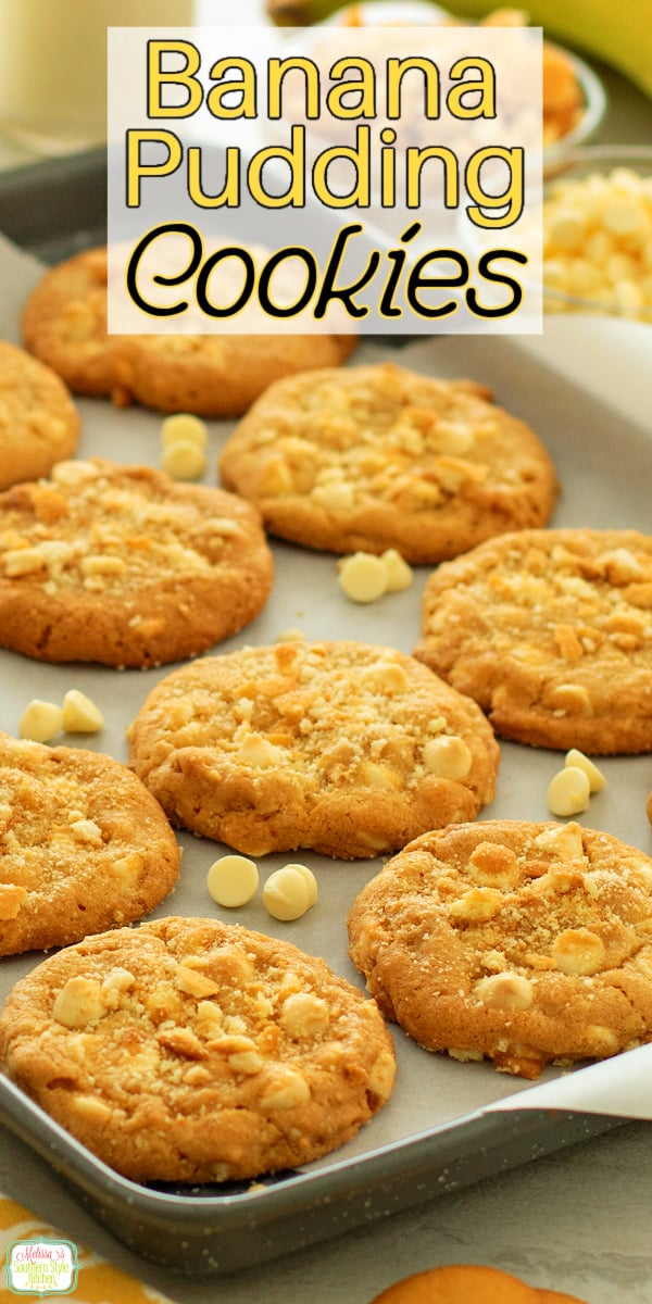 Soft, chewy banana pudding cookies loaded with sweet banana flavor and crunchy vanilla wafers &mdash; the ultimate Southern-style dessert cookie! #BananaPuddingCookies #SouthernDesserts #CookieRecipe #HomemadeCookies #DessertRecipes #BananaDessert #EasyDesserts #BakingFromScratch #ComfortFood #SweetTreats via @melissasssk