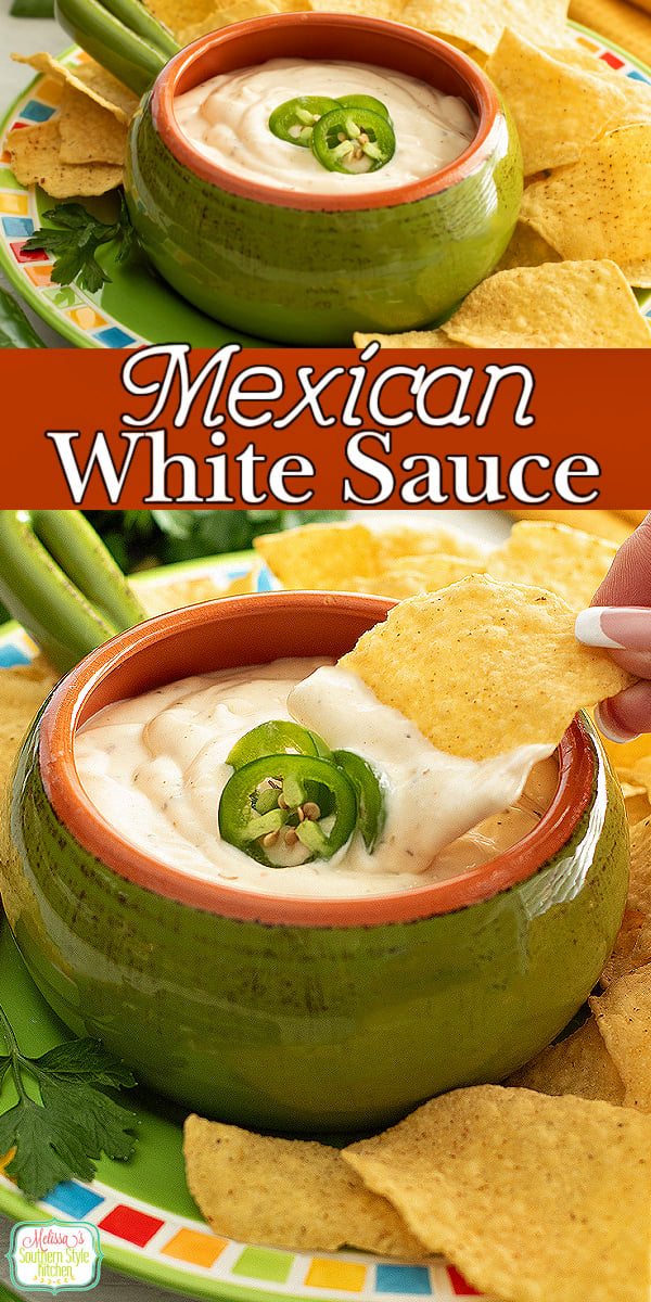 That creamy white sauce you love at your favorite Mexican restaurant? It&rsquo;s surprisingly easy to make at home! This Mexican White Sauce takes just minutes and makes the perfect dip for chips, tacos, and more. #MexicanWhiteSauce #MexicanRecipes #MexicanFood #EasyDipRecipes #DipRecipes #TacoNight #TexMex #AppetizerRecipes #PartyFood #TortillaChips #EasyRecipes #HomemadeDip via @melissasssk