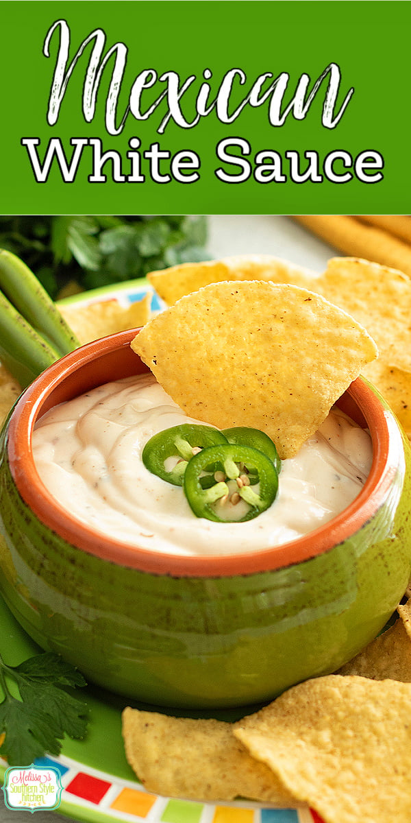 That creamy white sauce you love at your favorite Mexican restaurant? It&rsquo;s surprisingly easy to make at home! This Mexican White Sauce takes just minutes and makes the perfect dip for chips, tacos, and more. #MexicanWhiteSauce #MexicanRecipes #MexicanFood #EasyDipRecipes #DipRecipes #TacoNight #TexMex #AppetizerRecipes #PartyFood #TortillaChips #EasyRecipes #HomemadeDip via @melissasssk