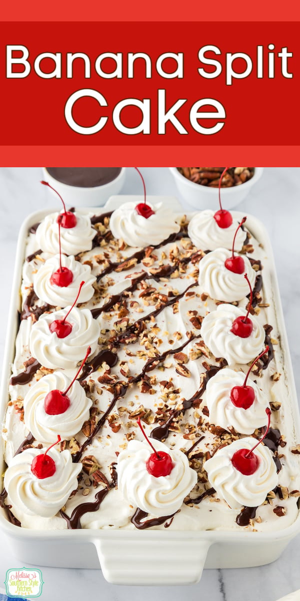 This Southern Style Banana Split Cake is the ultimate no-bake dessert! Featuring layers of sweet cream cheese, fresh fruit, and fluffy whipped topping comes together in this nostalgic Southern favorite that's perfect for holidays, potlucks, cookouts, and family gatherings. #BananaSplitCake #SouthernDesserts #NoBakeDessert #EasyDessertRecipes #SummerDesserts #PotluckDesserts #HolidayDesserts #DessertRecipes #SouthernRecipes #FamilyFavorite #VintageDesserts #FruitDesserts #DessertLovers #EasyRecipes #CrowdPleaser via @melissasssk