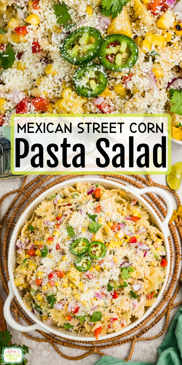 Bring the flavors of your favorite street food home with this easy Mexican Street Corn Pasta Salad! Sweet corn, creamy dressing, smoky spices, fresh cilantro, and crumbled cheese come together in one irresistible side dish perfect for cookouts, taco nights, and summer gatherings. One bite and everyone will be asking for the recipe! #MexicanStreetCorn #StreetCornSalad #EloteSalad #CornSalad #SummerSides #CookoutRecipes #PotluckRecipes #EasySideDish #MexicanFood #BBQSides #TacoTuesday #SummerRecipes #SideDishRecipes #FoodieFavorites #FamilyRecipes via @melissasssk