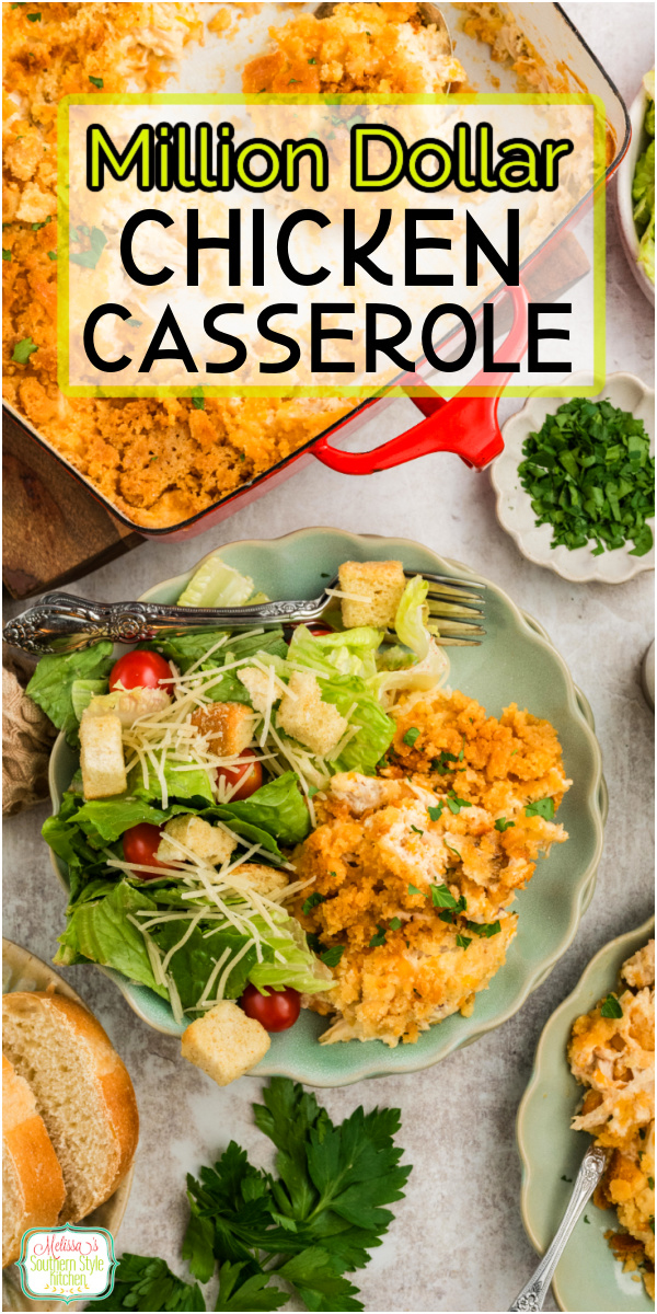 This Million Dollar Chicken Casserole lives up to its name, creamy, decadent, and satisfying with layers of flavor. #chickencasserole #milliondollarchicken #casseroles #casserolerecipes #easychickenrecipes via @melissasssk