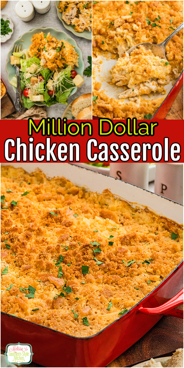 This Million Dollar Chicken Casserole lives up to its name, creamy, decadent, and satisfying with layers of flavor. #chickencasserole #milliondollarchicken #casseroles #casserolerecipes #easychickenrecipes via @melissasssk