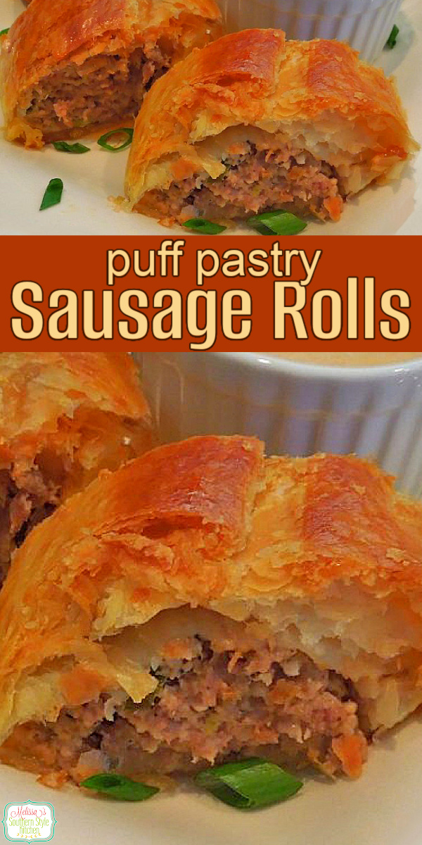 Make this easy Sausage Rolls Recipe with puff pastry for a quick, savory treat that's perfect for breakfast, brunch, or party appetizers! #sausagerecipes #sausagerolls #puffpastry #sausageappetizers #brunch #breakfast via @melissasssk