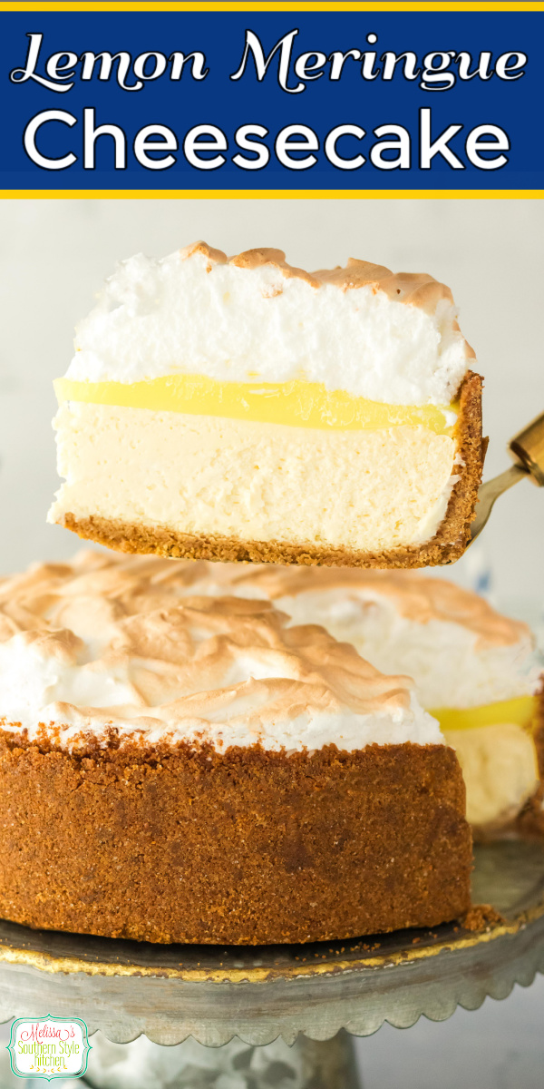 Sweet Lemon Meringue Cheesecake with a velvety texture, bright citrus flavor, and fluffy meringue topping. Perfect for any occasion. #cheesecake #lemondesserts #lemonneringuecheesecake #cheesecakerecipes #easterdesserts #christmasrecipes via @melissasssk