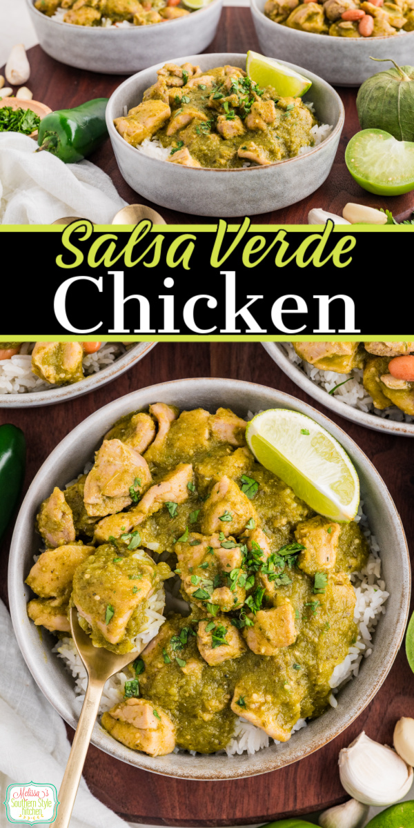 Easy salsa verde chicken. Made with homemade salsa verde, tender juicy chicken, and fresh, zesty flavor. Perfect for tacos, burrito bowls, rice, or meal prep dinners! #salsaverdechicken #easyrecipes #dinnerideas #chickenrecipes #homemadesauce #weeknightdinner #mealprepideas #tacorecipes #mexicaninspired #quickdinner #healthyrecipes #foodideas #simplemeals #familydinner #pinterestrecipes via @melissasssk