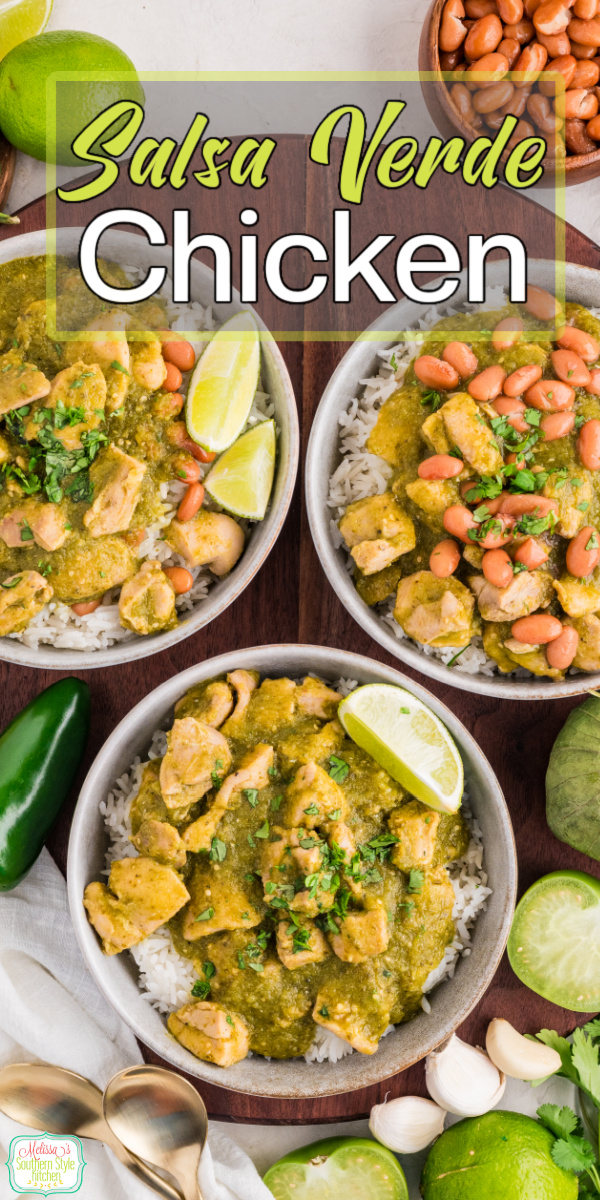 Easy salsa verde chicken. Made with homemade salsa verde, tender juicy chicken, and fresh, zesty flavor. Perfect for tacos, burrito bowls, rice, or meal prep dinners! #salsaverdechicken #easyrecipes #dinnerideas #chickenrecipes #homemadesauce #weeknightdinner #mealprepideas #tacorecipes #mexicaninspired #quickdinner #healthyrecipes #foodideas #simplemeals #familydinner #pinterestrecipes via @melissasssk