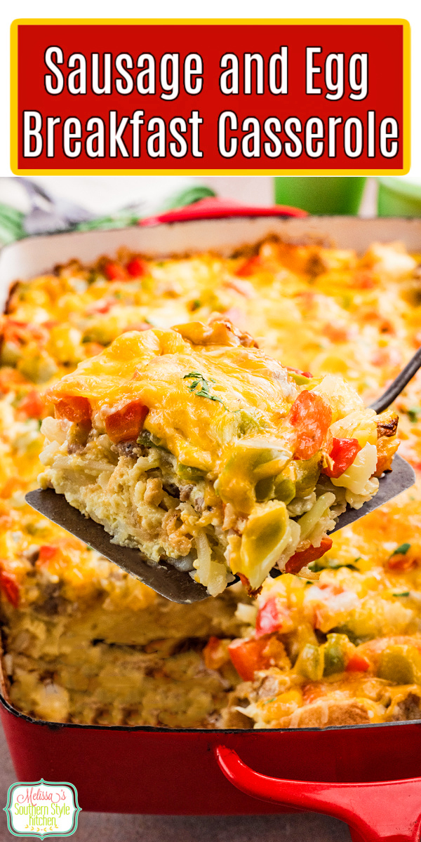 Enjoy a Southern-style Sausage and Egg Breakfast Casserole that's hearty, cheesy, and perfect for brunch, potlucks, or family gatherings. #breakfastcasserole #sausageandeggs #overnightcasserole #overnightbreakfastcasserole #christmasrecipes #breakfastrecipes via @melissasssk