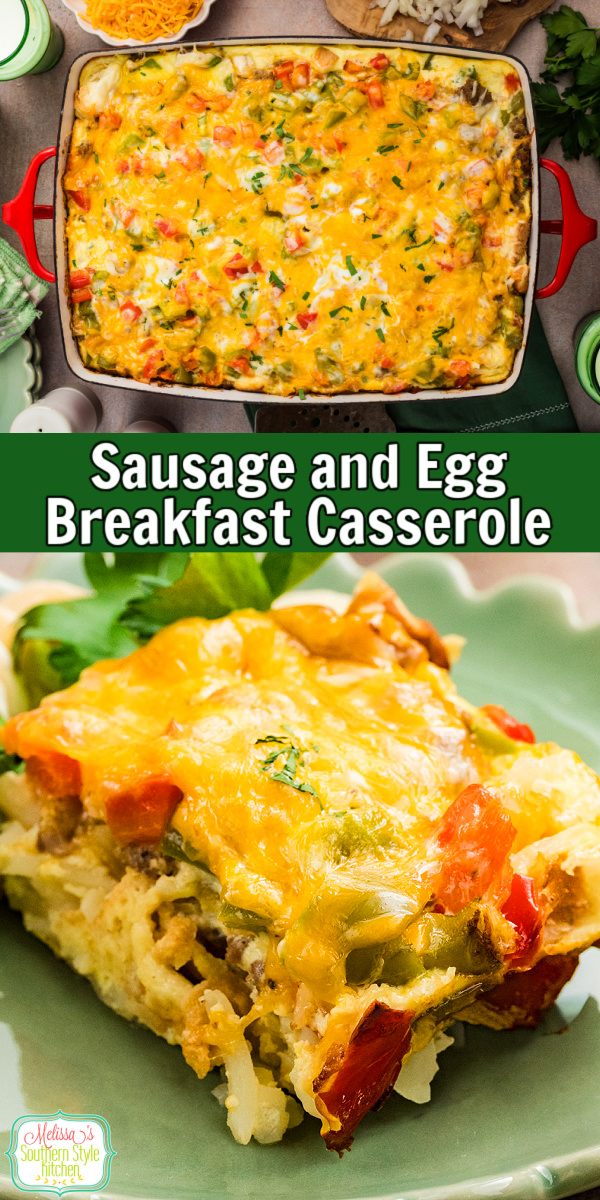 Enjoy a Southern-style Sausage and Egg Breakfast Casserole that's hearty, cheesy, and perfect for brunch, potlucks, or family gatherings. #breakfastcasserole #sausageandeggs #overnightcasserole #overnightbreakfastcasserole #christmasrecipes #breakfastrecipes via @melissasssk