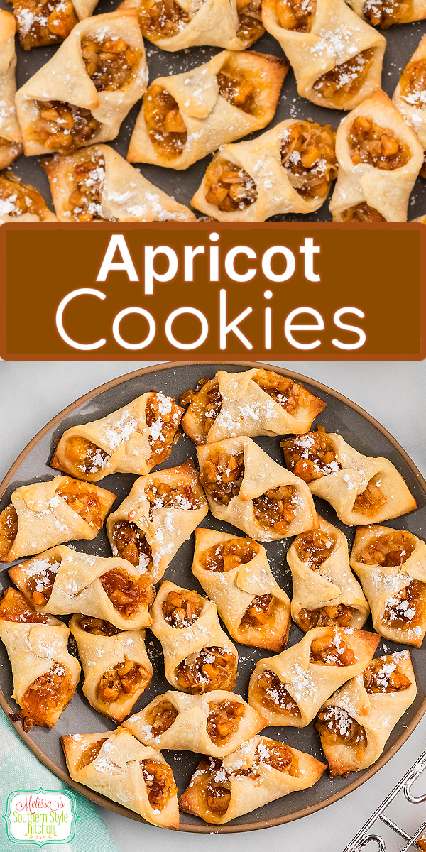 Buttery Apricot Cookies filled with sweet apricot jam, coconut, and toasted walnuts, perfect for tea, spring gatherings, or holiday baking. #cookies #kolacky #apricotcookies #springrecipes #christmascookies via @melissasssk