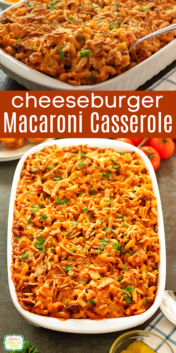 Craving comfort food? This easy Cheeseburger Macaroni Casserole is cheesy, hearty, and packed with classic burger flavor baked into one dish. #cheesburgermacaronicasserole #cheesburgermacaroni #macaronirecipes #cheeseburgers via @melissasssk