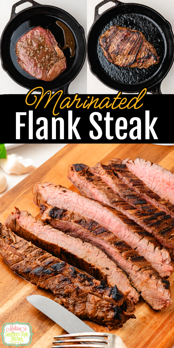 Easy marinated flank steak that's tender, juicy, and packed with flavor. Perfect for grilling or skillet cooking, an impressive dish for any occasion! #FlankSteak #MarinatedSteak #GrillingRecipes #BeefRecipes #EasyDinner #TenderSteak #BBQRecipes #SteakLovers #FlankSteakRecipe #WeeknightMeals #CookLikeAPro #DeliciousSteak #SteakDinner via @melissasssk