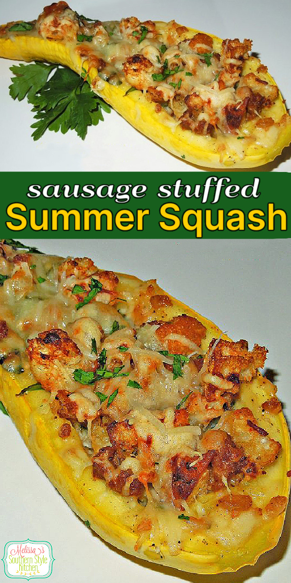 Italian Sausage Stuffed Summer Squash is the ultimate way to enjoy garden-fresh squash! 🌞 Filled with savory sausage, seasoned bread cubes, and melty Italian cheese, these baked squash boats are hearty enough for dinner and impressive enough for entertaining. #SummerSquash #StuffedSquash #ItalianSausage #ZucchiniRecipes #YellowSquash #EasyDinner #ComfortFood #SummerRecipes #VegetableRecipes #FamilyDinner via @melissasssk