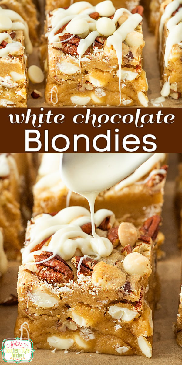 Easy White Chocolate Blondies that are soft, chewy, buttery, and packed with creamy white chocolate chips the perfect quick dessert recipe for parties, holidays, or anytime cravings. #WhiteChocolateBlondies #BlondieRecipe #DessertBars #EasyDesserts #HomemadeDesserts #BakingRecipe #SweetTreats #WhiteChocolate #CookieBars #BrownSugarDessert via @melissasssk