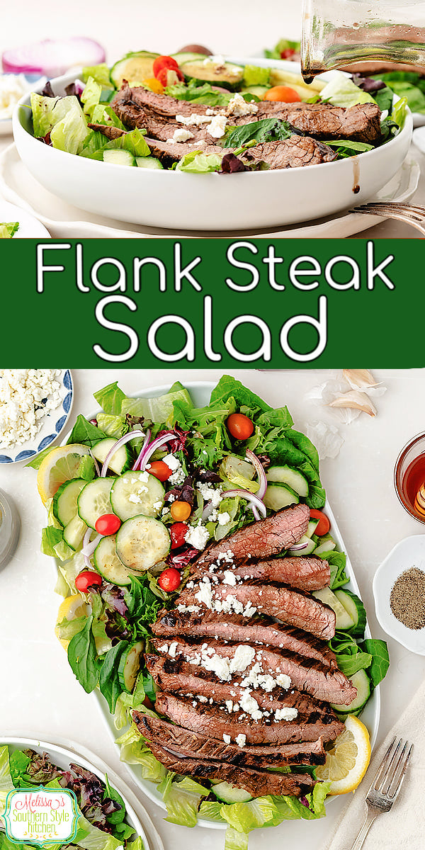 Flank steak salad made with tender grilled beef, fresh greens, crisp vegetables, and a zesty dressing. A healthy, protein-packed meal that&rsquo;s quick, easy, and full of flavor, perfect for lunch or dinner! #FlankSteak #SteakSalad #HealthyRecipes #HighProteinMeals #CleanEating #SaladRecipe #GrilledSteak #EasyDinner #HealthyLunch #Foodie #RecipeIdeas #FreshSalad #LowCarbRecipes #MealPrepIdeas via @melissasssk